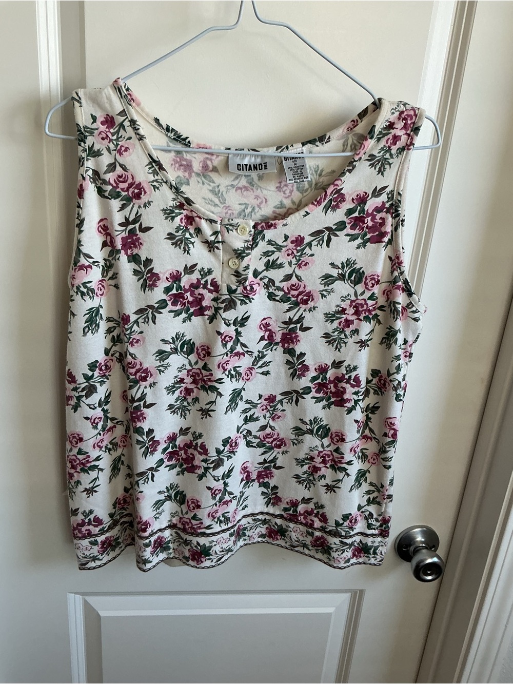 Vintage soft Floral Tank Top with Pink Rose Print